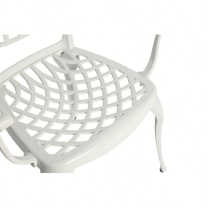 3 Piece Patio Bistro Set Cast Aluminum Bistro Table and Chairs Set of 2 with Hole, All Weather Metal Bistro Table Set, Outdoor Patio Furniture Set Garden with cushion White