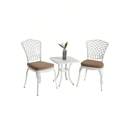 Bistro Set 3 Piece Rustproof Cast Aluminum Patio Furniture Sets 2 Chairs and 1 Round Table Outdoor, Garden, Patio, Balcony, with cushion white