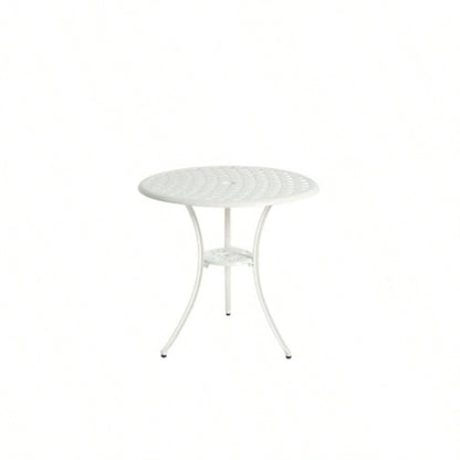 3 Piece Patio Bistro Set Cast Aluminum Bistro Table and Chairs Set of 2 with Hole, All Weather Metal Bistro Table Set, Outdoor Patio Furniture Set Garden with cushion White