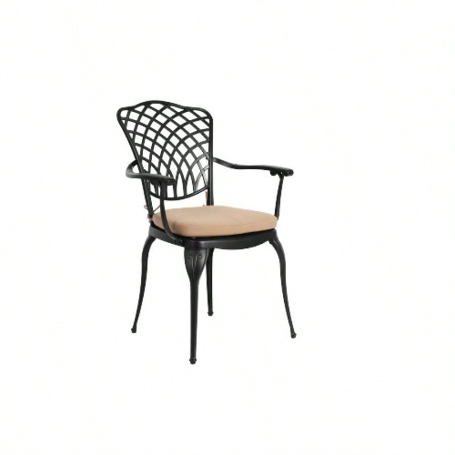 3 Piece Patio Bistro Set Cast Aluminum Bistro Table and Chairs Set of 2 with Hole, All Weather Metal Bistro Table Set, Outdoor Patio Furniture Set Garden Black with cushion