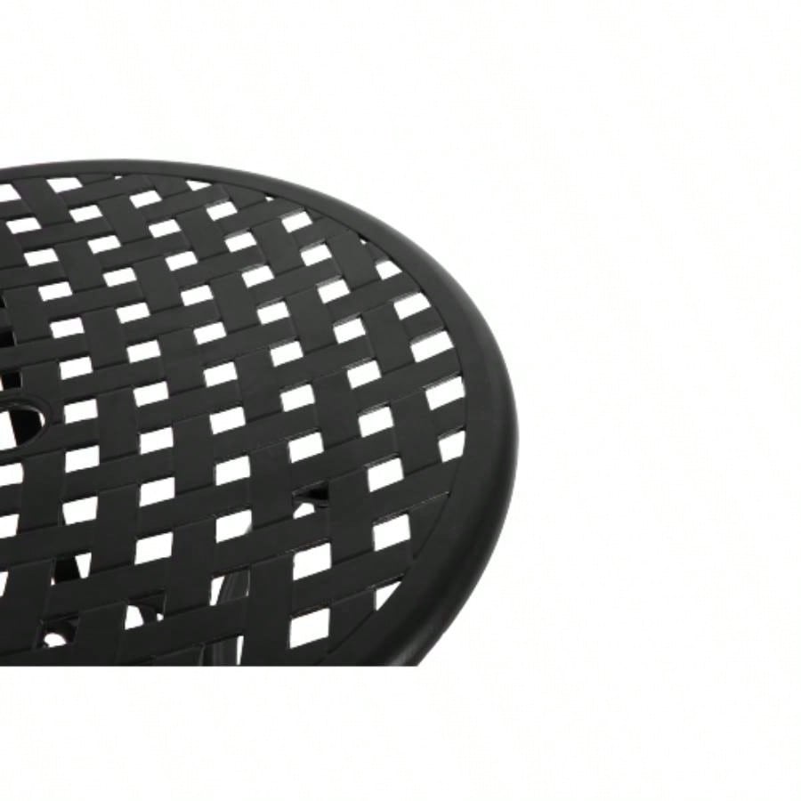 3 Piece Patio Bistro Set Cast Aluminum Bistro Table and Chairs Set of 2 with Hole, All Weather Metal Bistro Table Set, Outdoor Patio Furniture Set Garden Black with cushion