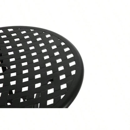 3 Piece Patio Bistro Set Cast Aluminum Bistro Table and Chairs Set of 2 with Hole, All Weather Metal Bistro Table Set, Outdoor Patio Furniture Set Garden Black with cushion