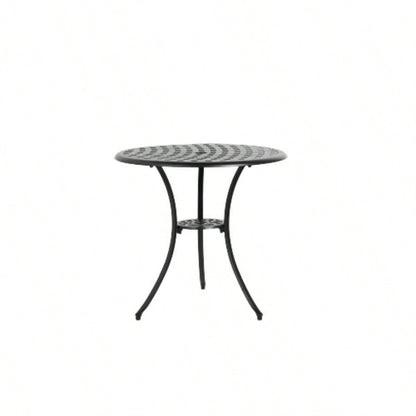 3 Piece Patio Bistro Set Cast Aluminum Bistro Table and Chairs Set of 2 with Hole, All Weather Metal Bistro Table Set, Outdoor Patio Furniture Set Garden Black