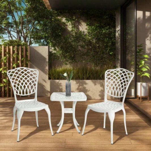 Bistro Set 3 Piece Rustproof Cast Aluminum Patio Furniture Sets 2 Chairs and 1 Round Table Outdoor, Garden, Patio, Balcony, white