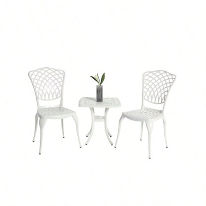 Bistro Set 3 Piece Rustproof Cast Aluminum Patio Furniture Sets 2 Chairs and 1 Round Table Outdoor, Garden, Patio, Balcony, white