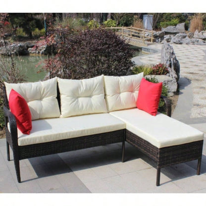 Outdoor patio Furniture sets 2 piece Conversation set wicker Ratten Sectional Sofa With CushionsBeige Cushion