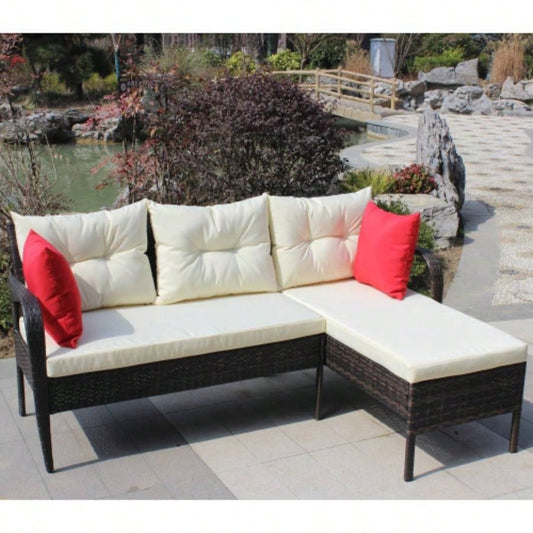 Outdoor patio Furniture sets 2 piece Conversation set wicker Ratten Sectional Sofa With CushionsBeige Cushion
