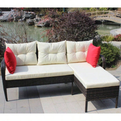 Outdoor patio Furniture sets 2 piece Conversation set wicker Ratten Sectional Sofa With CushionsBeige Cushion