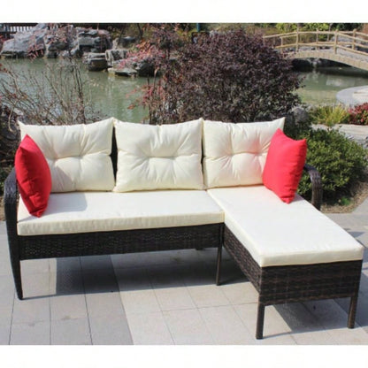Outdoor patio Furniture sets 2 piece Conversation set wicker Ratten Sectional Sofa With CushionsBeige Cushion