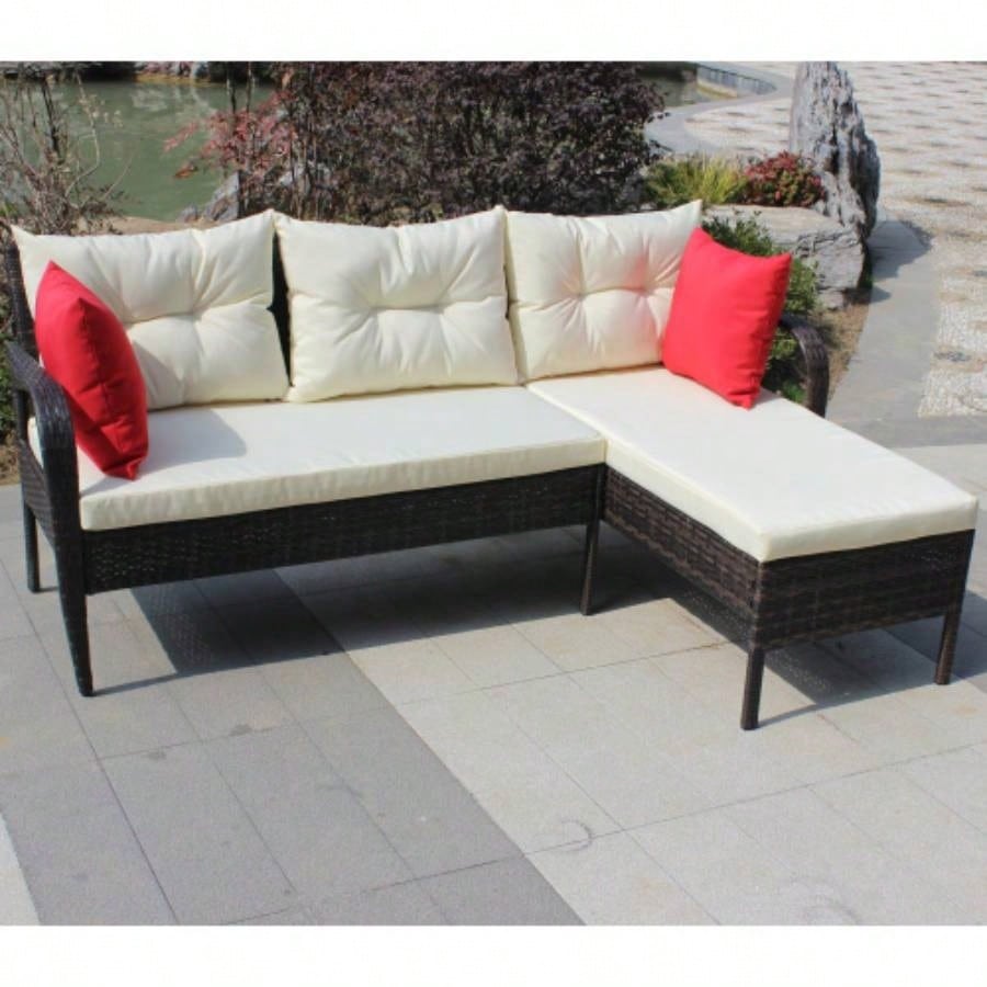 Outdoor patio Furniture sets 2 piece Conversation set wicker Ratten Sectional Sofa With CushionsBeige Cushion