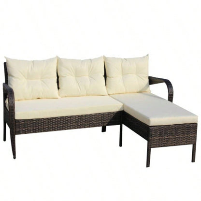 Outdoor patio Furniture sets 2 piece Conversation set wicker Ratten Sectional Sofa With CushionsBeige Cushion