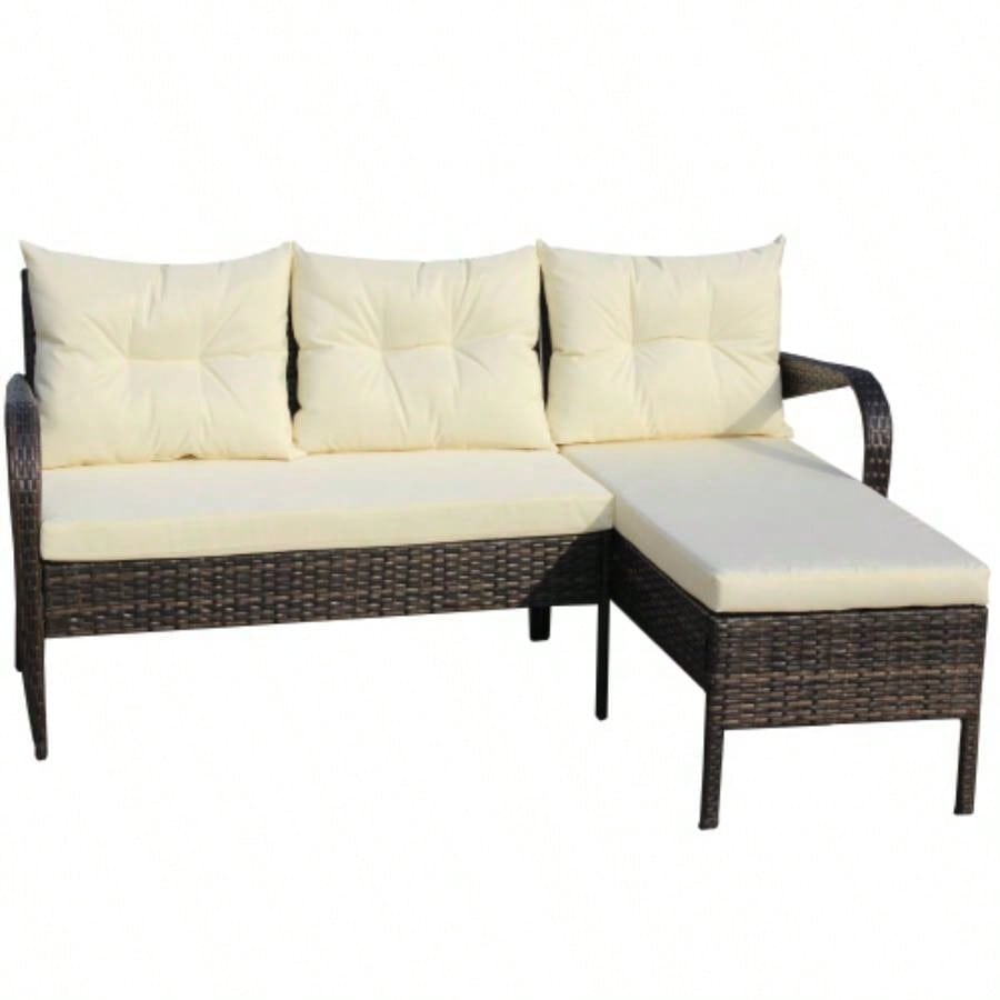 Outdoor patio Furniture sets 2 piece Conversation set wicker Ratten Sectional Sofa With CushionsBeige Cushion