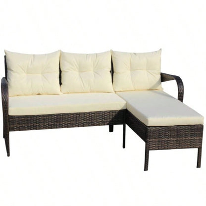 Outdoor patio Furniture sets 2 piece Conversation set wicker Ratten Sectional Sofa With CushionsBeige Cushion