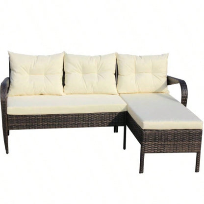 Outdoor patio Furniture sets 2 piece Conversation set wicker Ratten Sectional Sofa With CushionsBeige Cushion