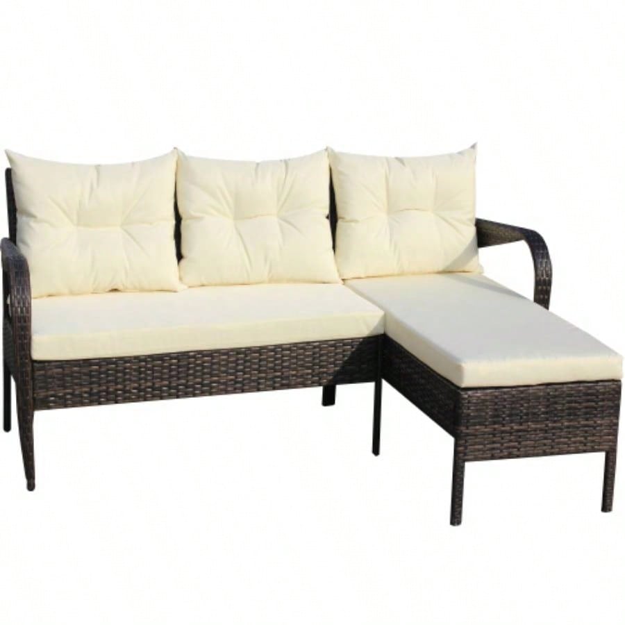 Outdoor patio Furniture sets 2 piece Conversation set wicker Ratten Sectional Sofa With CushionsBeige Cushion