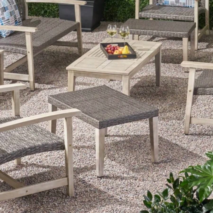 HAMPTON WOOD+ WICKER OTTOMAN