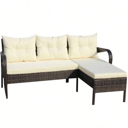 Outdoor patio Furniture sets 2 piece Conversation set wicker Ratten Sectional Sofa With CushionsBeige Cushion
