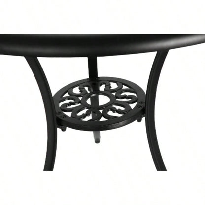 3 Piece Patio Bistro Set Cast Aluminum Bistro Table and Chairs Set of 2 with Hole, All Weather Metal Bistro Table Set, Outdoor Patio Furniture Set Garden Black