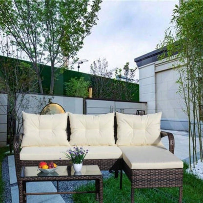Outdoor patio Furniture sets 3 piece Conversation set wicker Ratten Sectional Sofa With CushionsBeige Cushion