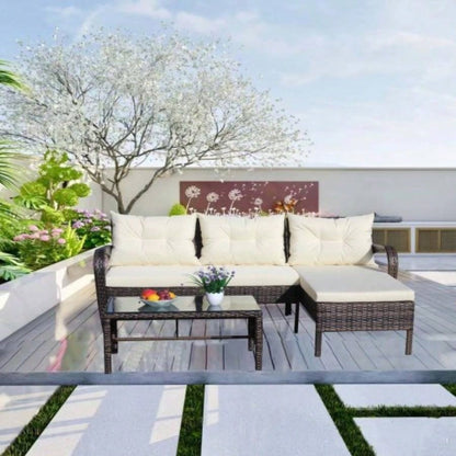 Outdoor patio Furniture sets 3 piece Conversation set wicker Ratten Sectional Sofa With CushionsBeige Cushion
