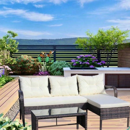 Outdoor patio Furniture sets 3 piece Conversation set wicker Ratten Sectional Sofa With CushionsBeige Cushion