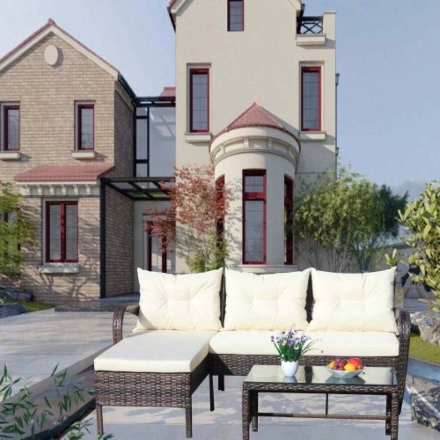 Outdoor patio Furniture sets 3 piece Conversation set wicker Ratten Sectional Sofa With CushionsBeige Cushion