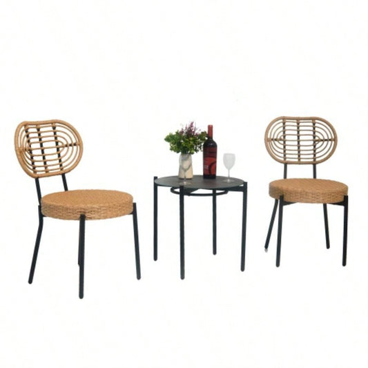 3 Pieces Of Luxury Outdoor Wicker Furniture - Patio Bistro Style Table And Chair Combination, Weather - resistant PE Wicker Weave, Stainless Steel Fame, Suitable Garden, Terrace, Backyard Casua