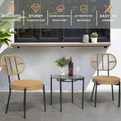 3 Pieces Of Luxury Outdoor Wicker Furniture - Patio Bistro Style Table And Chair Combination, Weather - resistant PE Wicker Weave, Stainless Steel Fame, Suitable Garden, Terrace, Backyard Casua