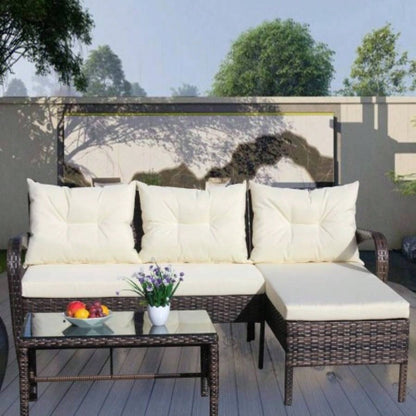 Outdoor patio Furniture sets 3 piece Conversation set wicker Ratten Sectional Sofa With CushionsBeige Cushion