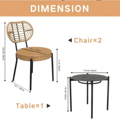 3 Pieces Of Luxury Outdoor Wicker Furniture - Patio Bistro Style Table And Chair Combination, Weather - resistant PE Wicker Weave, Stainless Steel Fame, Suitable Garden, Terrace, Backyard Casua