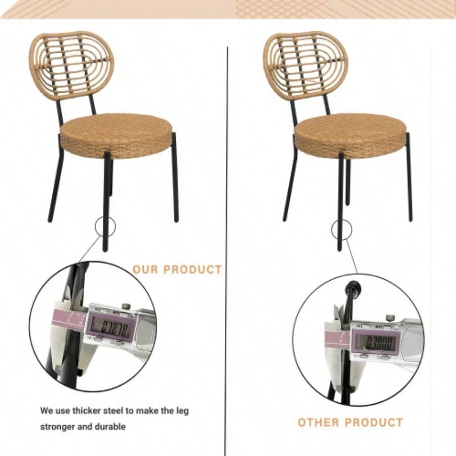 3 Pieces Of Luxury Outdoor Wicker Furniture - Patio Bistro Style Table And Chair Combination, Weather - resistant PE Wicker Weave, Stainless Steel Fame, Suitable Garden, Terrace, Backyard Casua