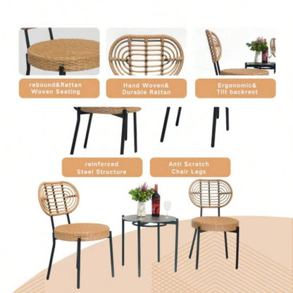 3 Pieces Of Luxury Outdoor Wicker Furniture - Patio Bistro Style Table And Chair Combination, Weather - resistant PE Wicker Weave, Stainless Steel Fame, Suitable Garden, Terrace, Backyard Casua