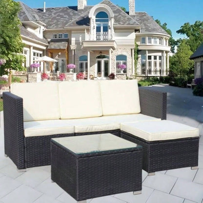 Outdoor Garden Patio Furniture 5 - Piece PE Rattan Wicker Cushioned Sofa Sets and Coffee Table, patio furniture set; outdoor couch Beige Cushion