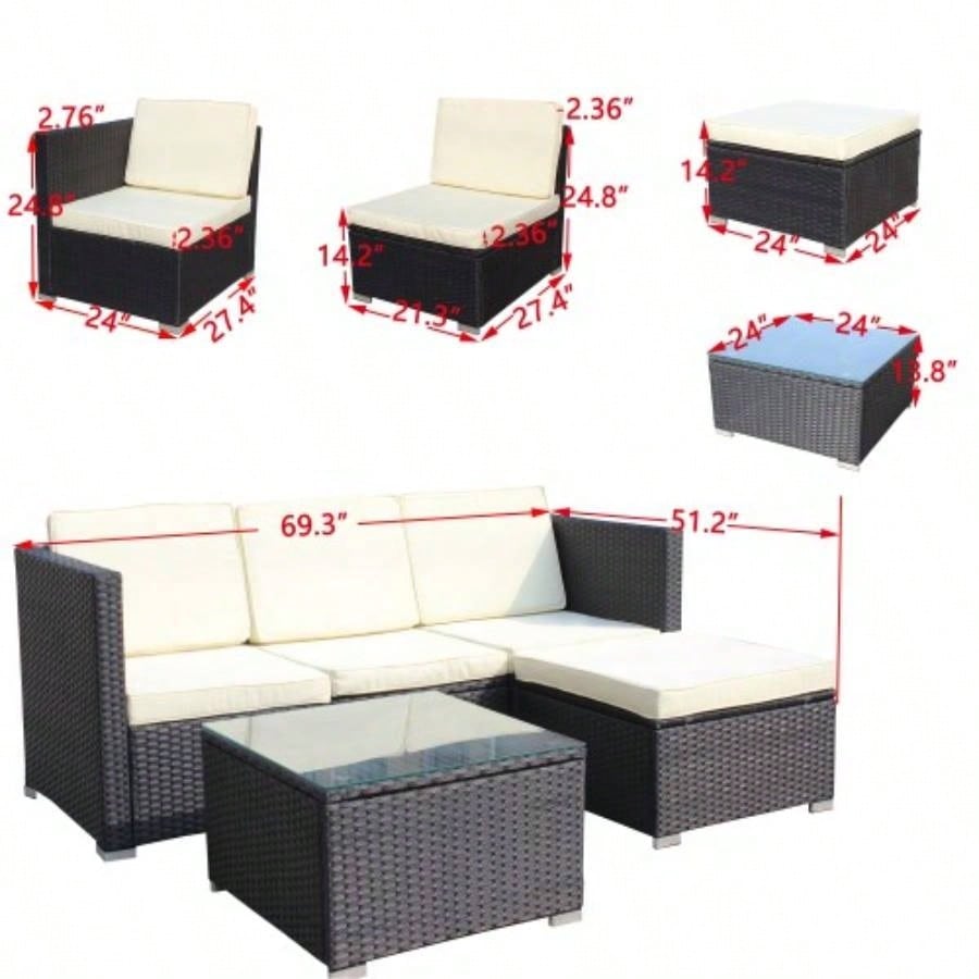 Outdoor Garden Patio Furniture 5 - Piece PE Rattan Wicker Cushioned Sofa Sets and Coffee Table, patio furniture set; outdoor couch Beige Cushion