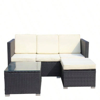 Outdoor Garden Patio Furniture 5 - Piece PE Rattan Wicker Cushioned Sofa Sets and Coffee Table, patio furniture set; outdoor couch Beige Cushion