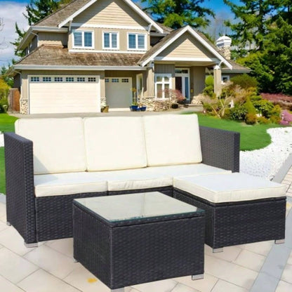 Outdoor Garden Patio Furniture 5 - Piece PE Rattan Wicker Cushioned Sofa Sets and Coffee Table, patio furniture set; outdoor couch Beige Cushion