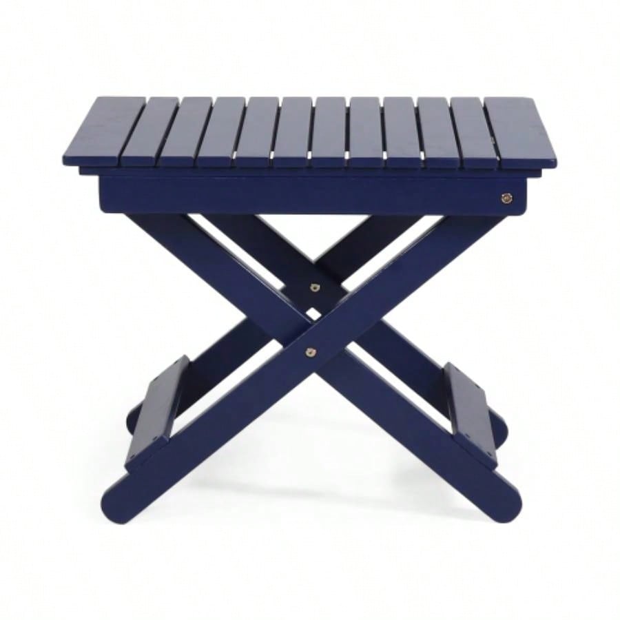 Outdoor Folding Wooden Side Table, Navy Blue, 15Dx 22.75x 18.25H