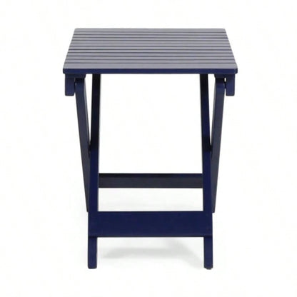 Outdoor Folding Wooden Side Table, Navy Blue, 15Dx 22.75x 18.25H