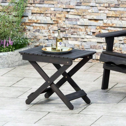 Outdoor Folding Wooden Side Table, Navy Blue, 15Dx 22.75x 18.25H