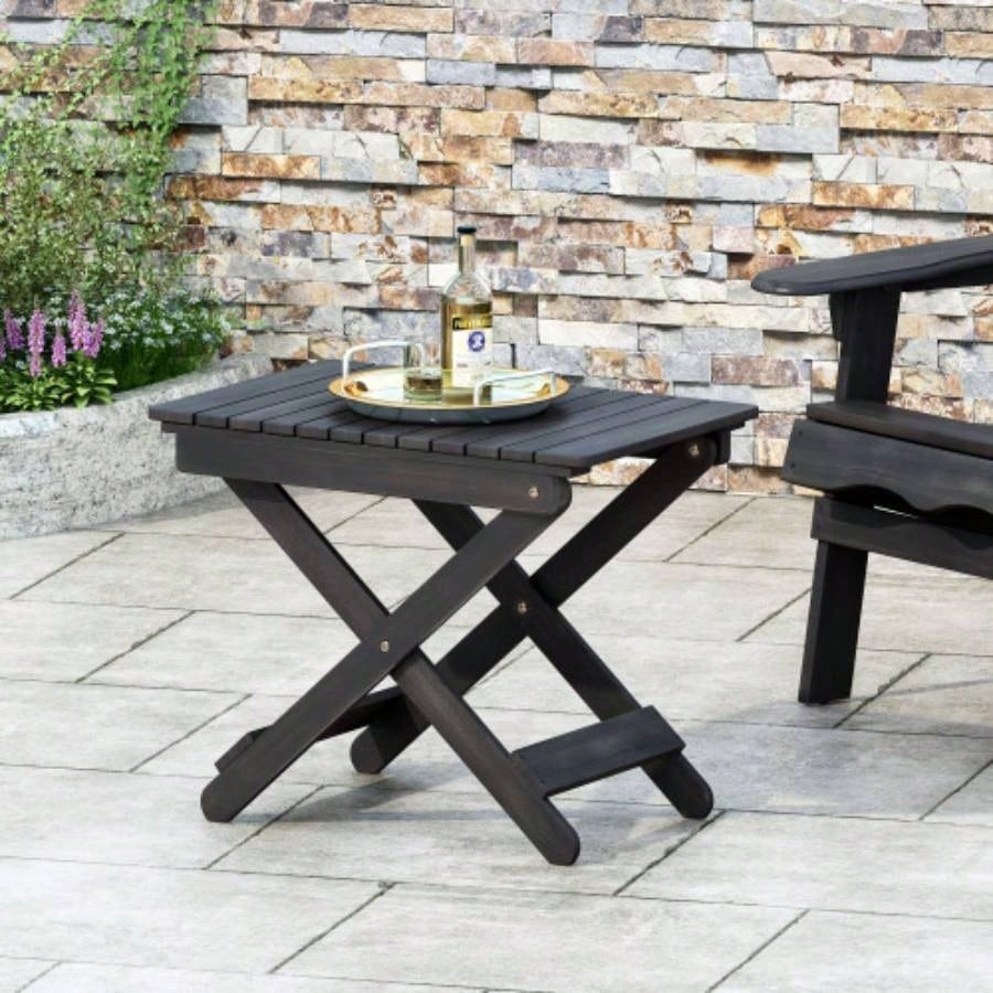 Outdoor Folding Wooden Side Table, Navy Blue, 15Dx 22.75x 18.25H
