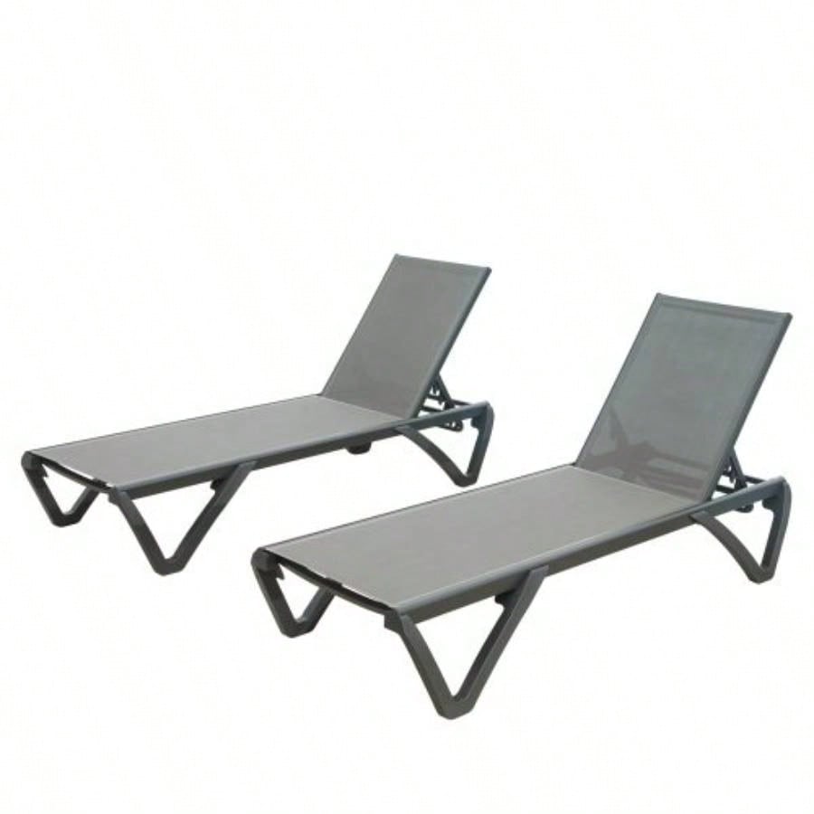 Outdoor Lounge Chair, Aluminum Plastic Patio Chaise Lounge with Side Table 5 Position Adjustable Backrest Wheels, All Weather Reclining Chair Outside Beach Poolside Lawn, Lake Blue