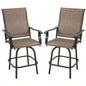 Outsunny Set of 2 Outdoor Swivel Bar Stools with Armrests, Bar Height Patio Chairs with Steel Frame Balcony, Poolside, Backyard, Brown