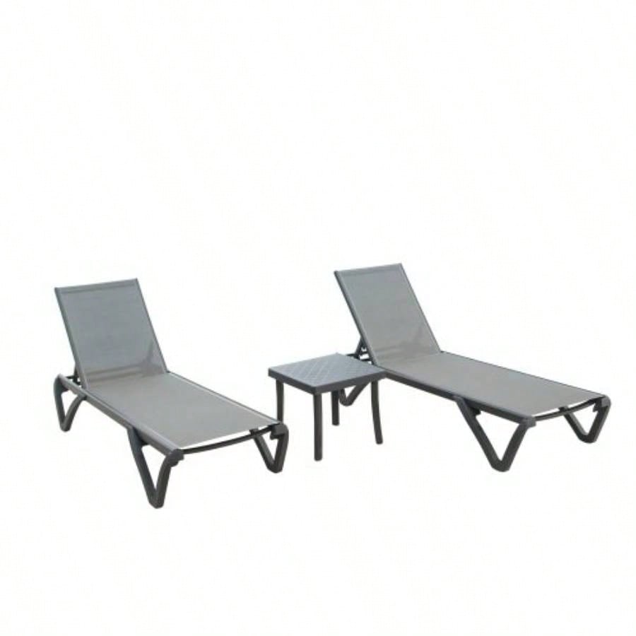 Outdoor Lounge Chair, Aluminum Plastic Patio Chaise Lounge with Side Table 5 Position Adjustable Backrest Wheels, All Weather Reclining Chair Outside Beach Poolside Lawn, Lake Blue