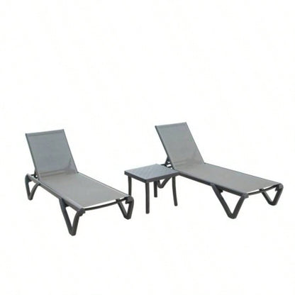 Outdoor Lounge Chair, Aluminum Plastic Patio Chaise Lounge with Side Table 5 Position Adjustable Backrest Wheels, All Weather Reclining Chair Outside Beach Poolside Lawn, Lake Blue