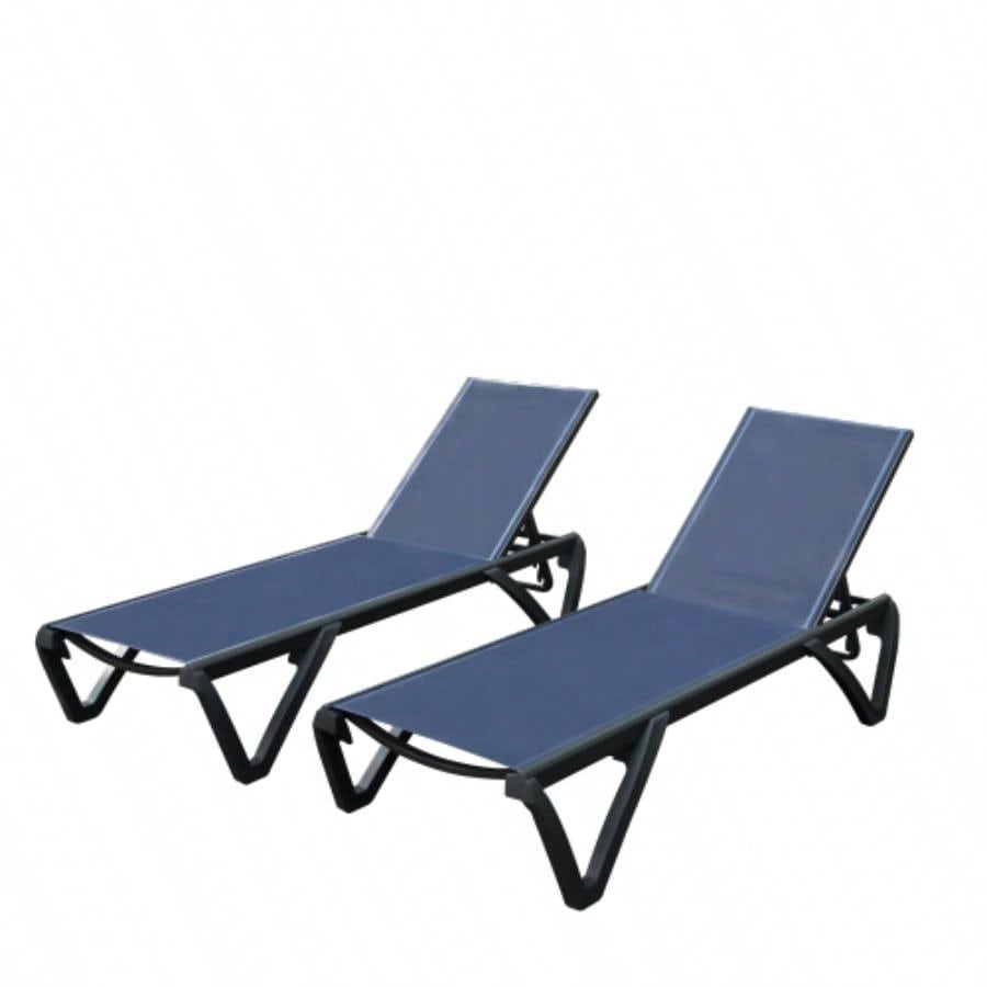 Outdoor Lounge Chair, Aluminum Plastic Patio Chaise Lounge with Side Table 5 Position Adjustable Backrest Wheels, All Weather Reclining Chair Outside Beach Poolside Lawn, Lake Blue