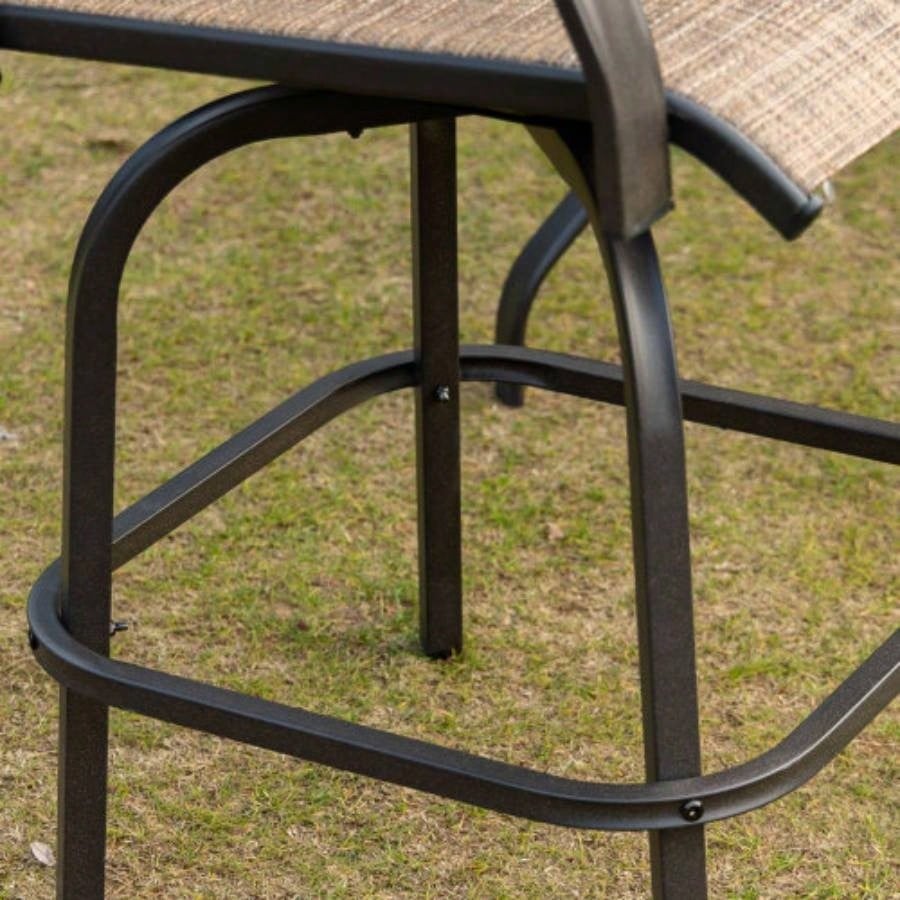 Outsunny Set of 2 Outdoor Swivel Bar Stools with Armrests, Bar Height Patio Chairs with Steel Frame Balcony, Poolside, Backyard, Brown