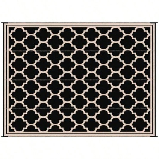 Outsunny Reversible Outdoor Rug Carpet, 9x 18 Waterproof Plastic Straw Rug, Portable RV Camping Rugs with Carry Bag, Large Floor Backyard, Deck, Picnic, Beach, Black Beige