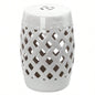 Outsunny 13x 18 Ceramic Garden Stool with Woven Lattice Design Glazed Strong Materials Decorative End Table, White