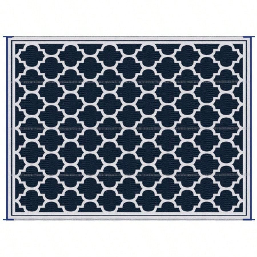Outsunny Reversible Outdoor Rug Carpet, 9x 18 Waterproof Plastic Straw Rug, Portable RV Camping Rugs with Carry Bag, Large Floor Backyard, Deck, Picnic, Beach, Blue White