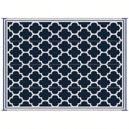 Outsunny Reversible Outdoor Rug Carpet, 9x 18 Waterproof Plastic Straw Rug, Portable RV Camping Rugs with Carry Bag, Large Floor Backyard, Deck, Picnic, Beach, Blue White